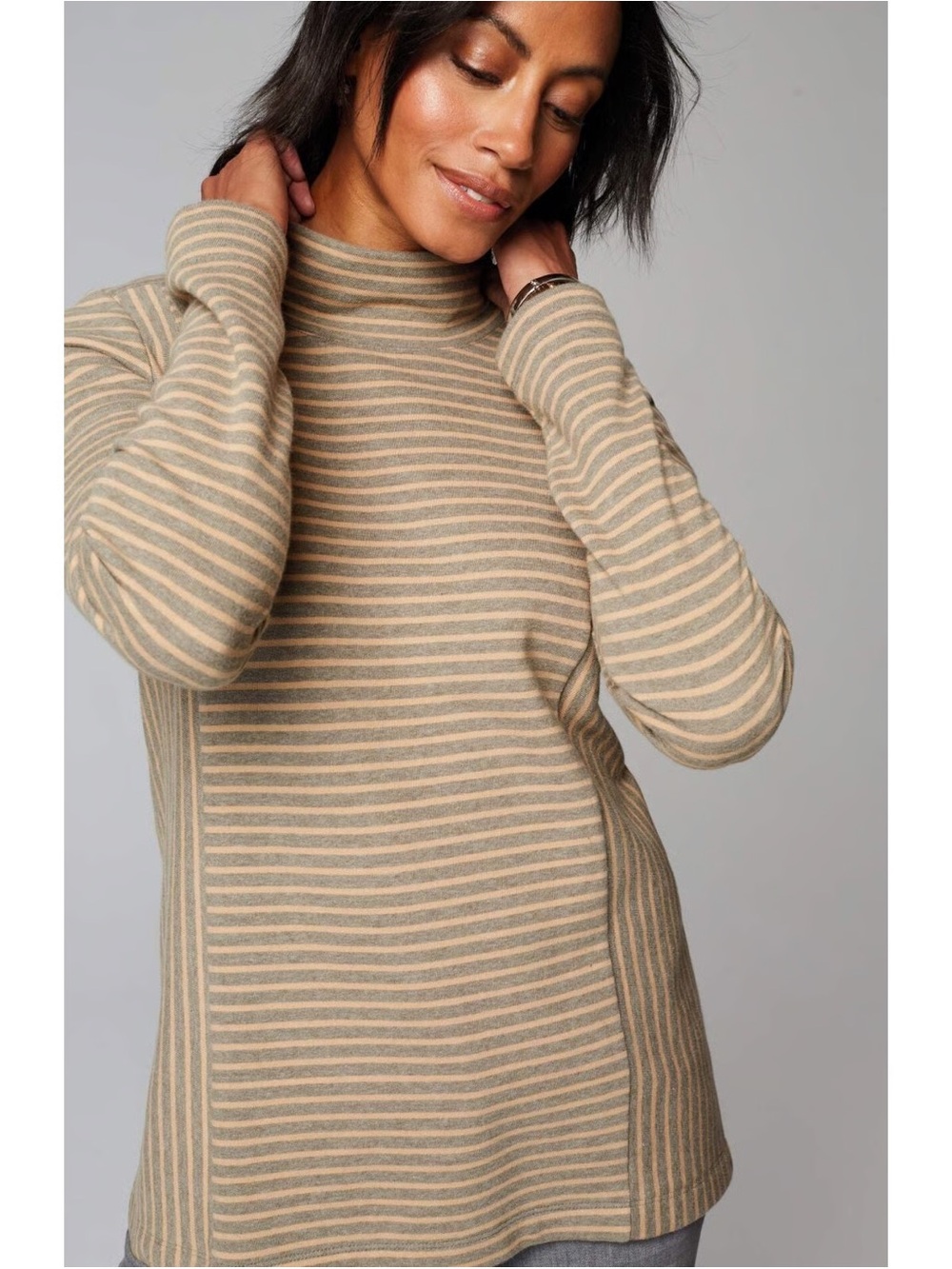 J. Jill Seamed Mock Neck Sweater - Stripe - Lagenlook - Natural